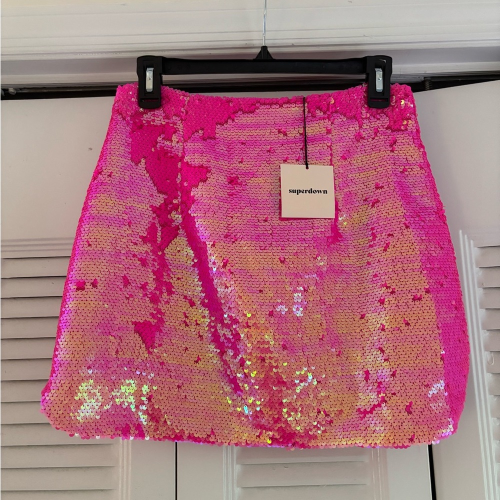 Superdown Vibrant Pink and Gold Sequin A-Line Skirt